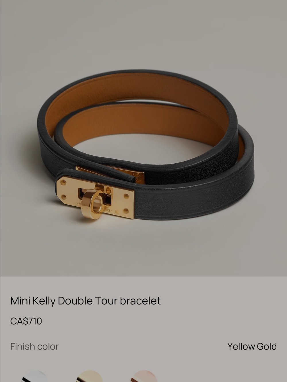 Hermes Black Leather Double Tour Bracelet with Gold Hardware